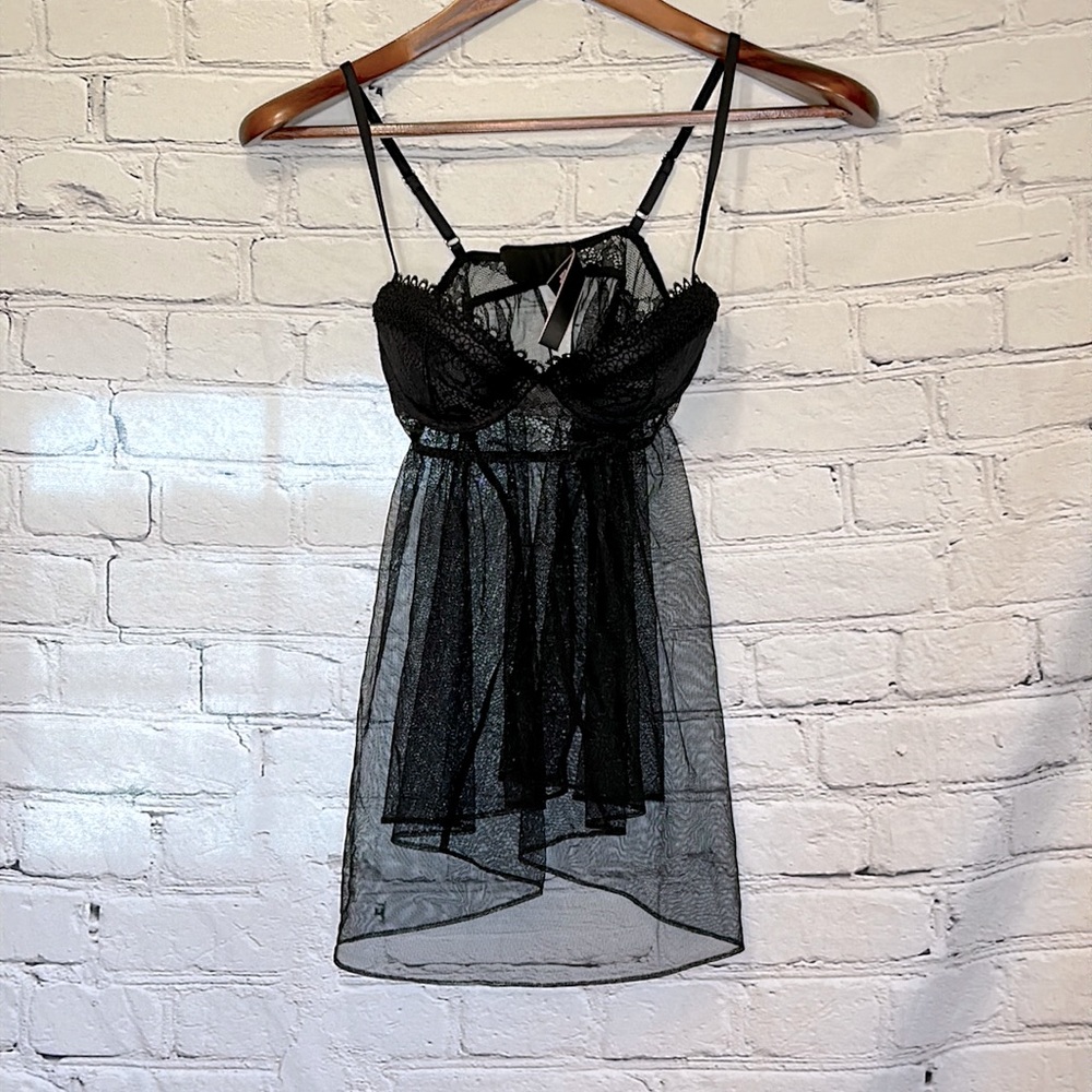 Victoria’s Secret Black Sheer Lingerie Top Size 34B Excellent Condition